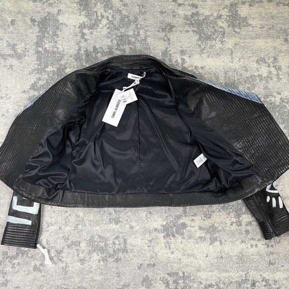 NWT Elizabeth and James Erwan Hand Painter Leather Biker Jacket Sz XS - Picture 8 of 16